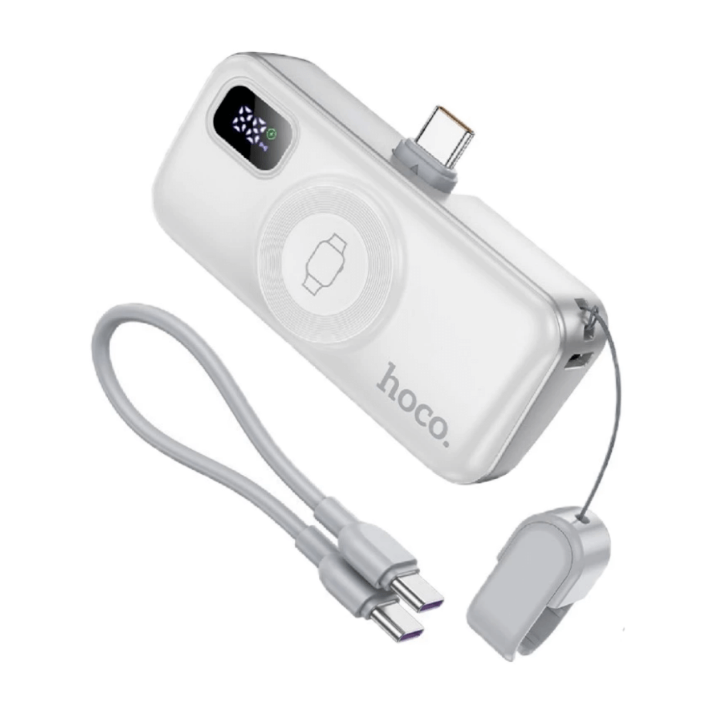 แบตสำรอง HOCO A18C 5000MAH สีขาว แบบ TYPE-C พร้อมระบบชาร์จไร้สาย APPLE WATCH และ ชาร์จเร็ว PD 20W / QC 3.0